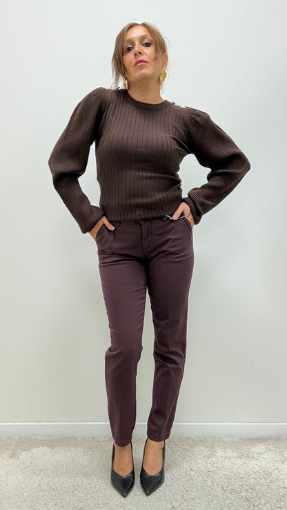 Maglia girocollo bottoni gioiello Extasy moro