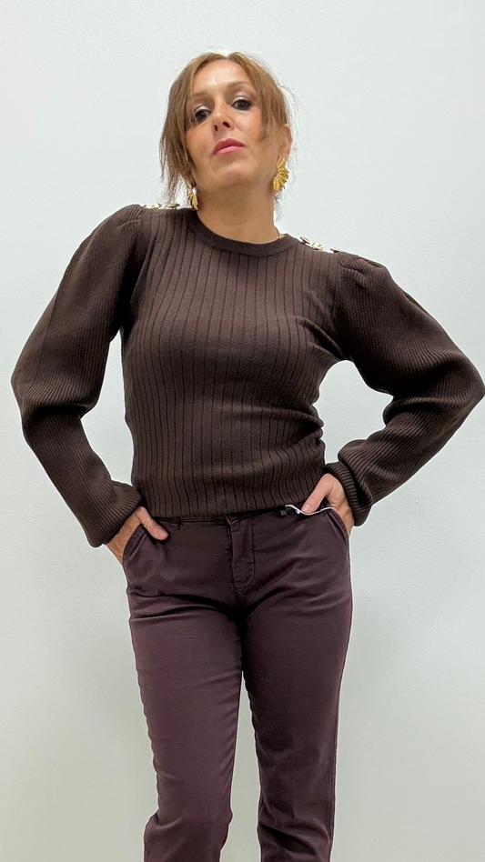 Maglia girocollo bottoni gioiello Extasy moro