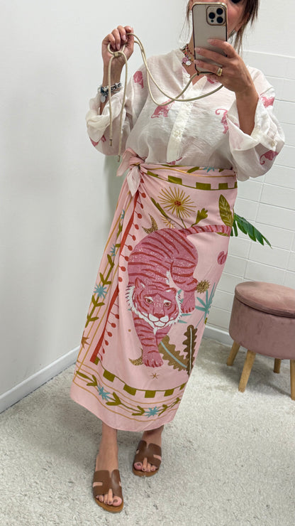 Gonna pareo lunga tigre rosa Haveone
