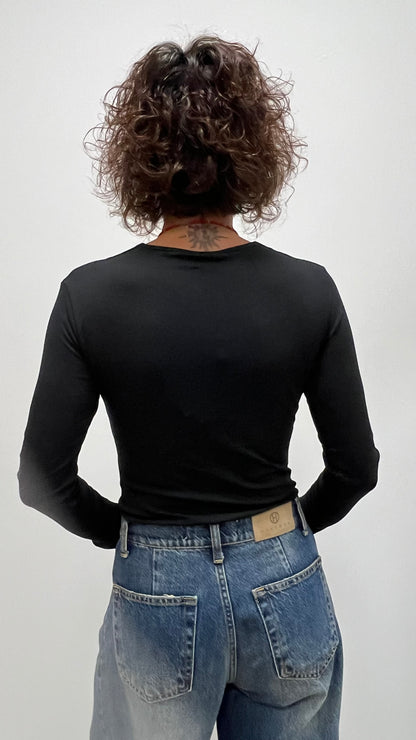 Maglia in viscosa con nodo Susy Mix nero