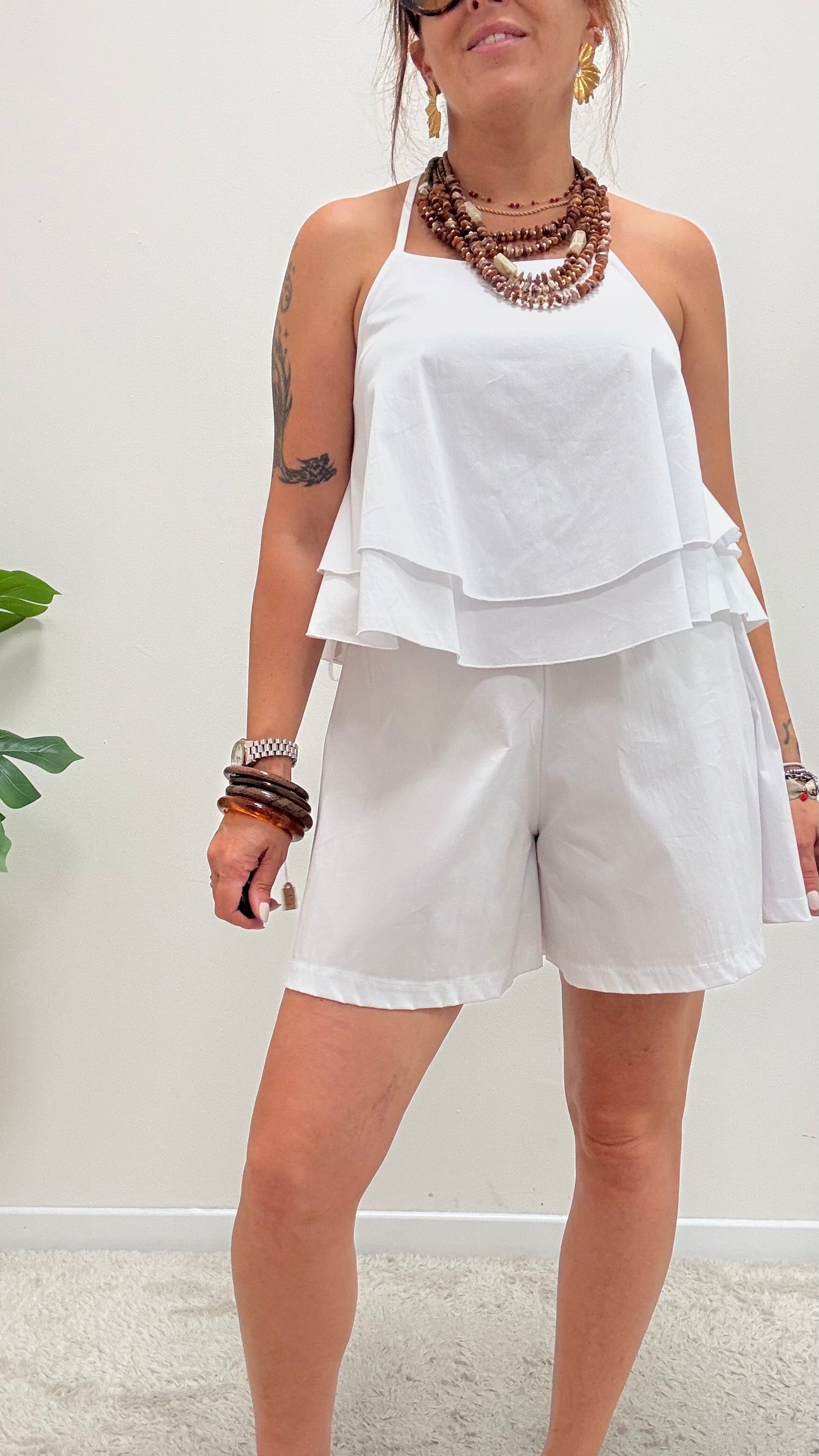 Top farfalla svasato cotone My-d bianco