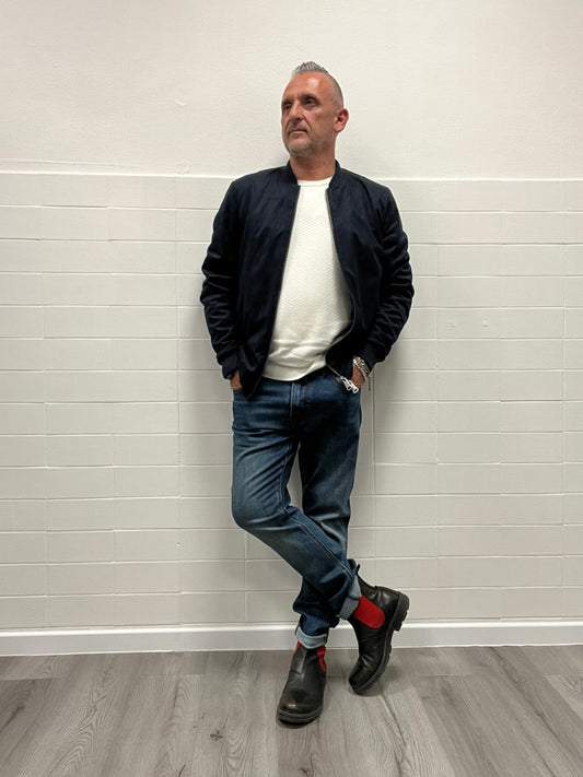 Giacca Bomber in Ecocamoscio Blu Navy Gianni Lupo