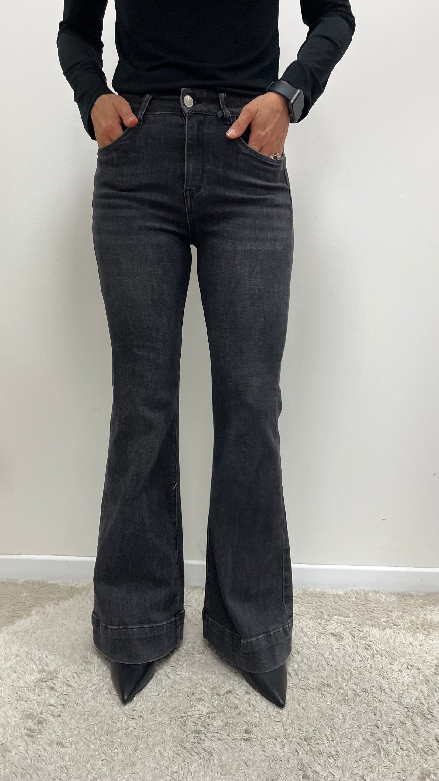 Pantaloni zampa jeans nero Extasy