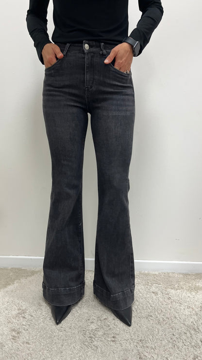 Pantaloni zampa jeans nero Extasy