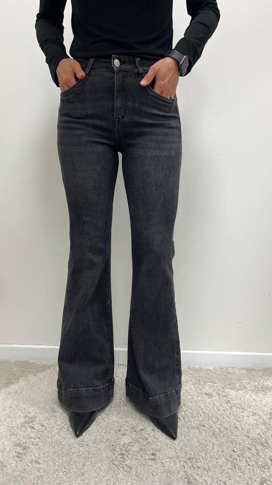 Pantaloni zampa jeans grigio slavato Extasy