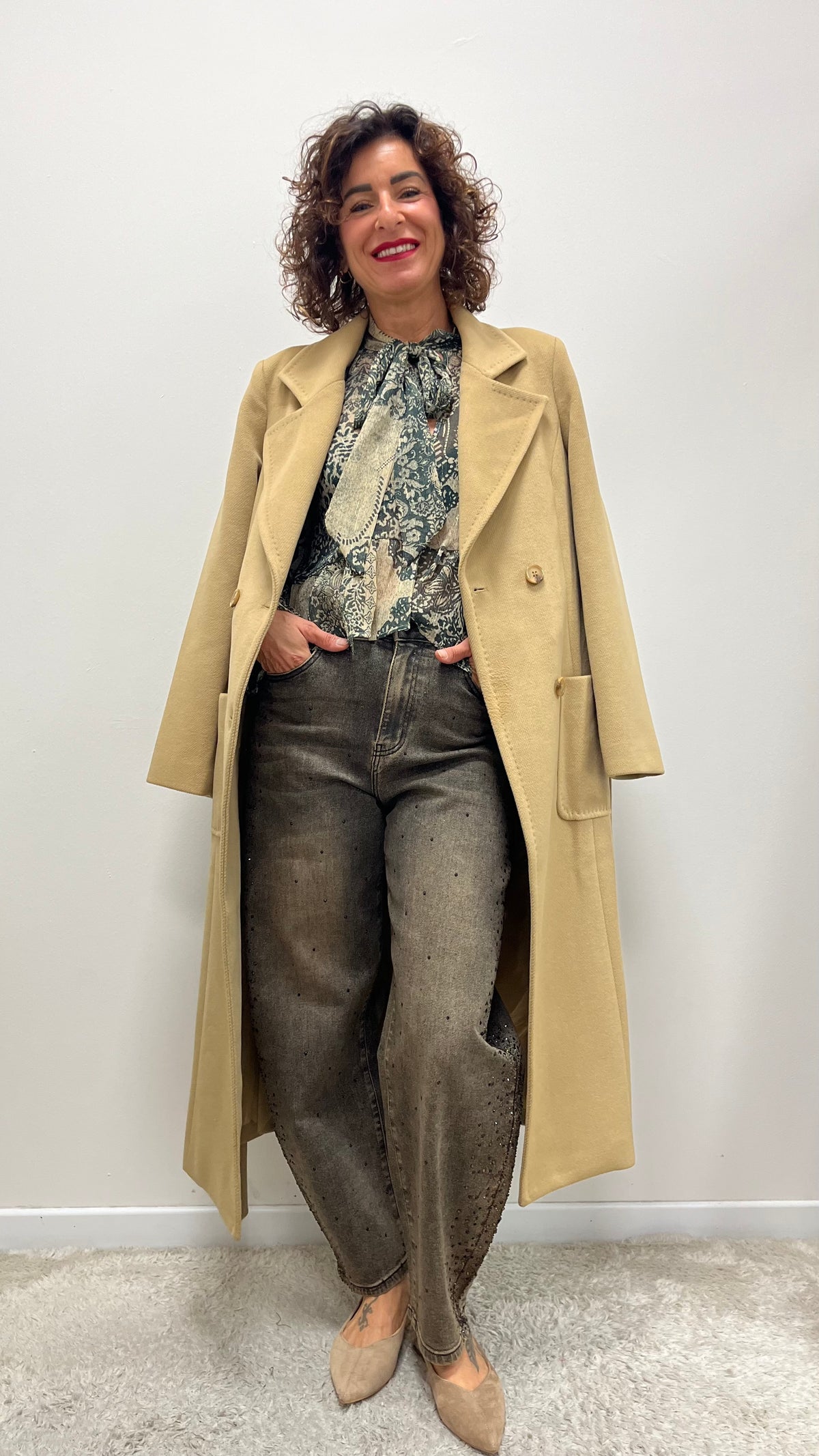 Cappotto Vestaglia con Spacco Laterale Extasy Cammello