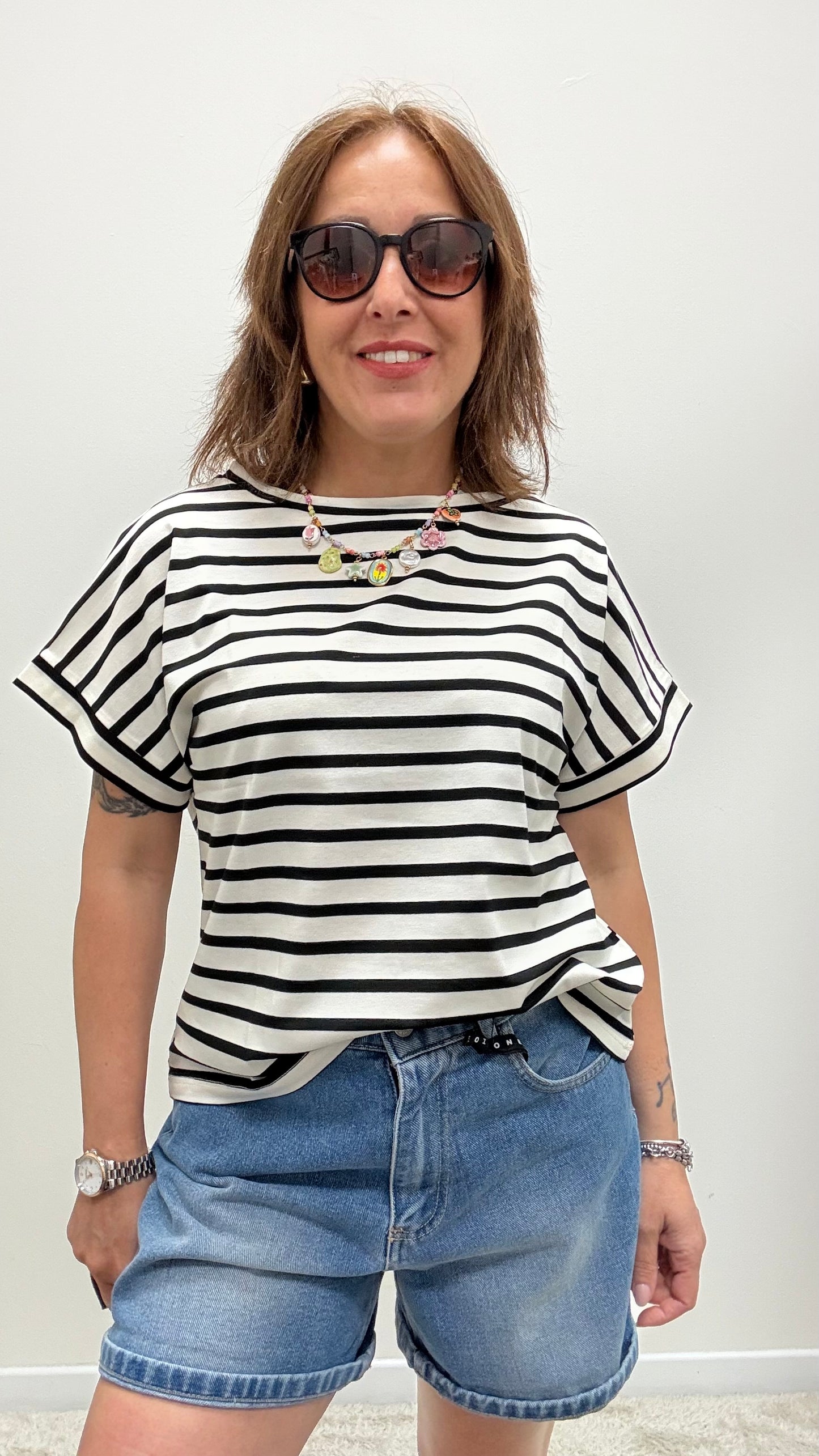 T-shirt scatolina righe Susy Mix nero