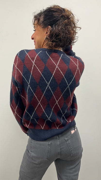 Maglia Paricollo Rombi Blu Bordeaux Extin