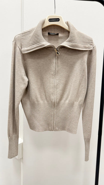 Maglia liscia con zip Extasy tortora