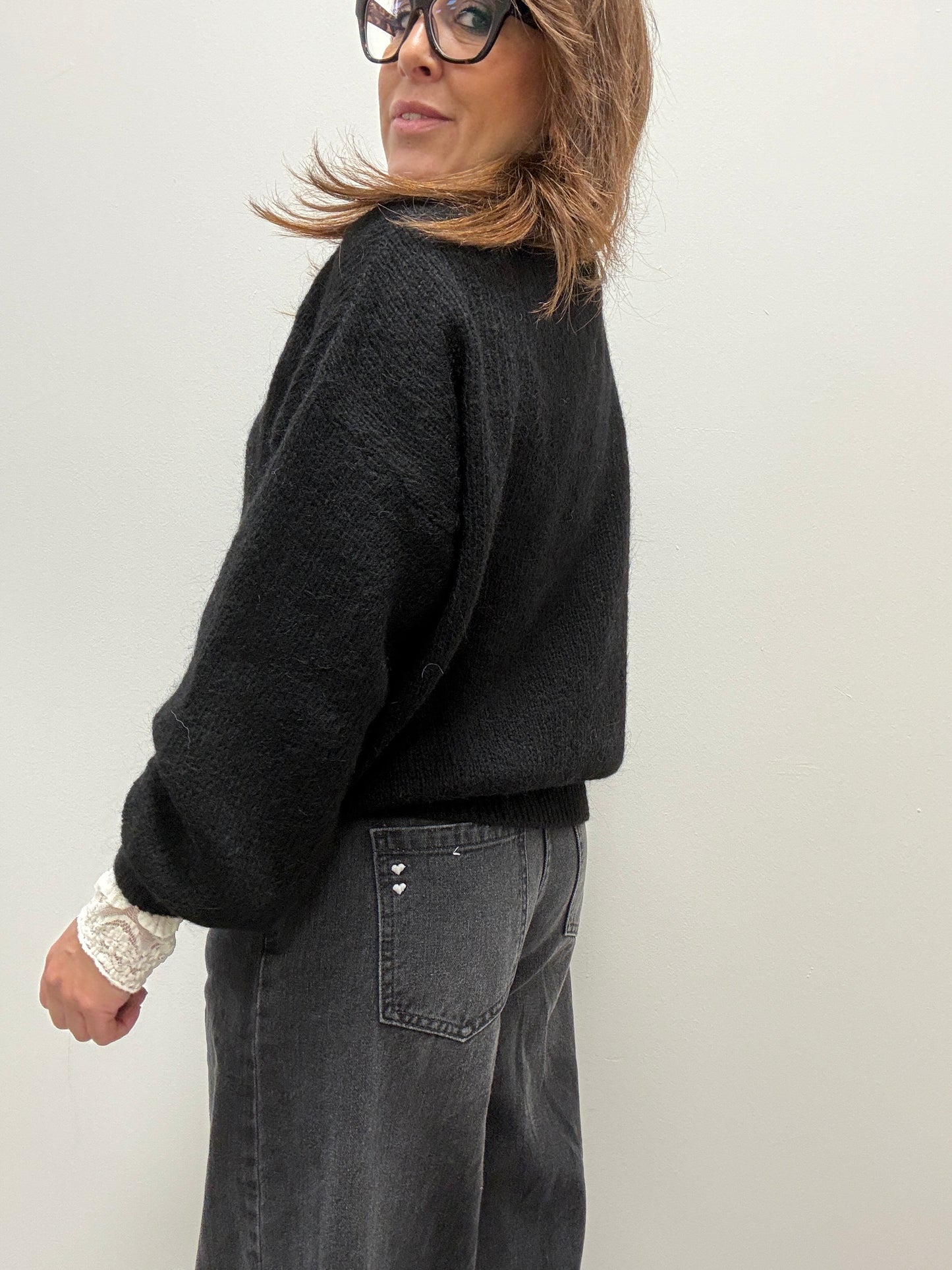 Cardigan gioiello Strass Haveone nero