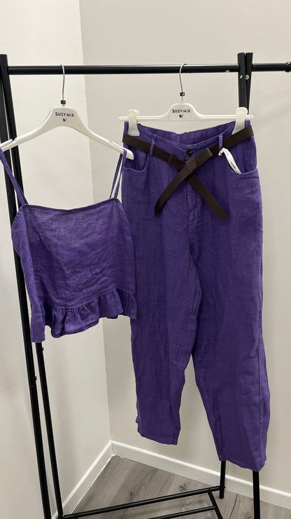 Top con Gala in Lino Viola Susy Mix Art.34141
