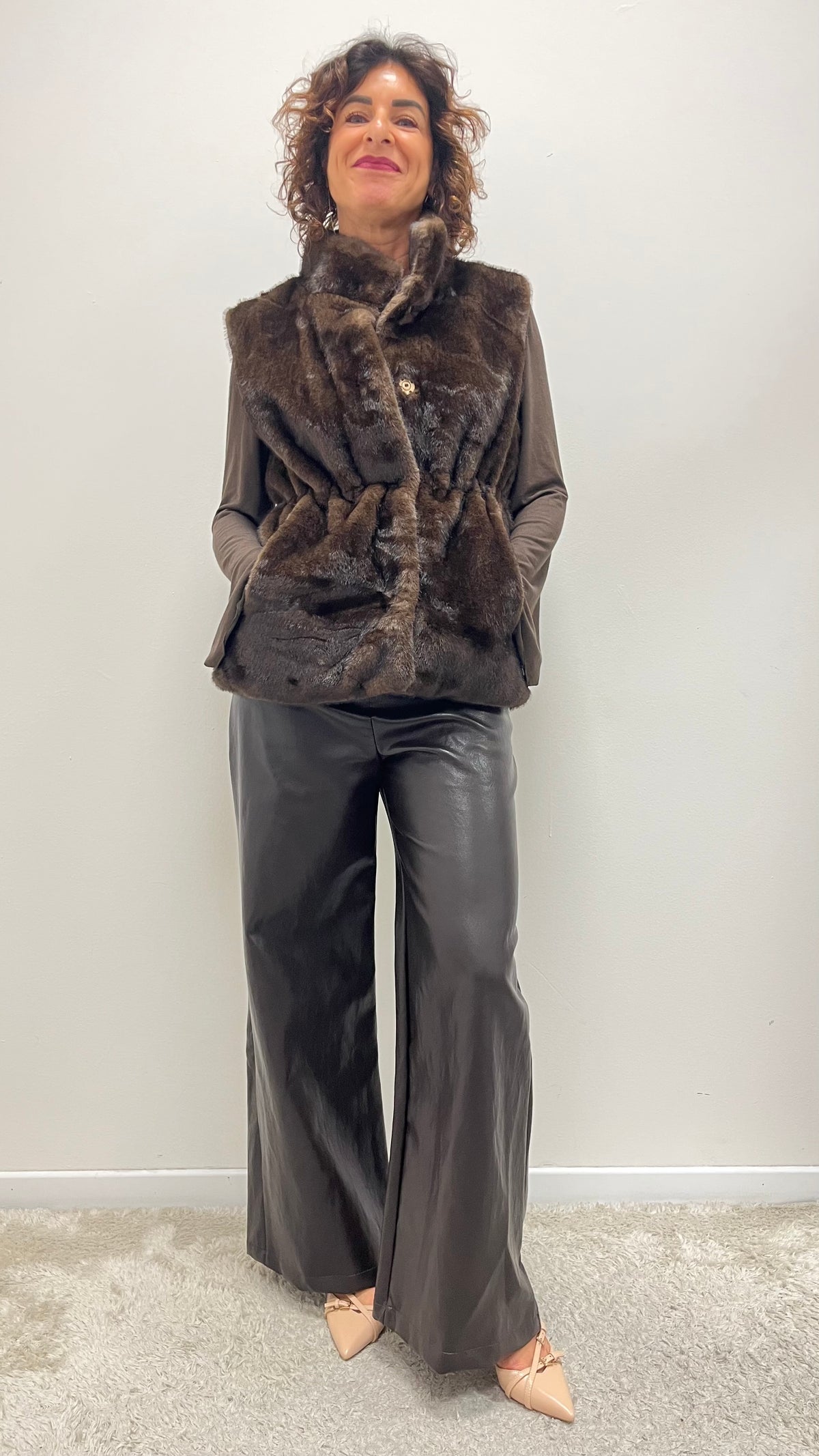 Gilet ecopelliccia arricciato moro Susy Mix