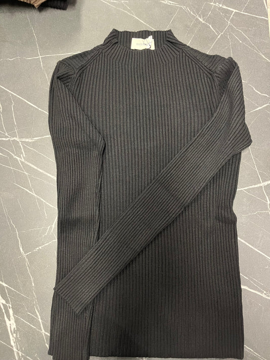 Maglia a Costine con Collo a Lupetto Susy Mix Nera