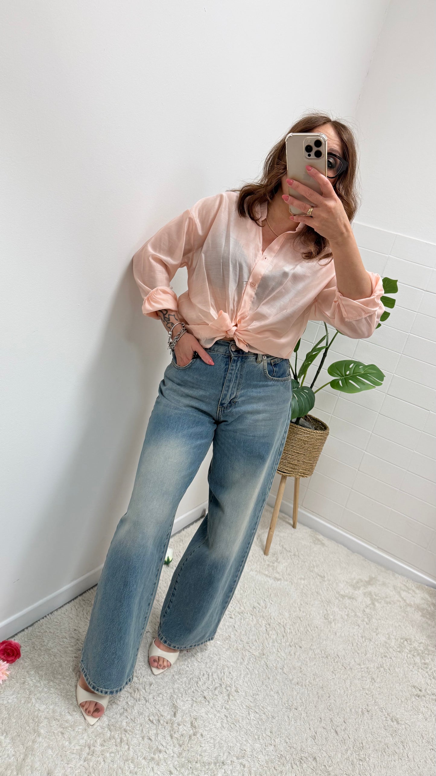 Camicia coreana nodo Extasy cipria