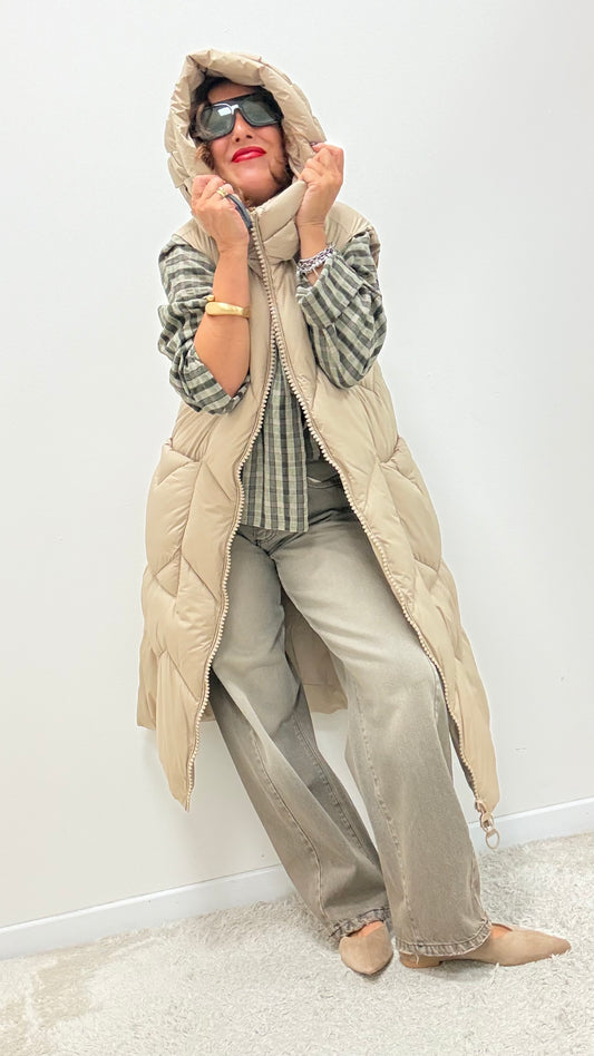 Gilet trapuntato con cappuccio Extasy beige