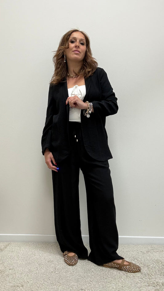 Pantaloni viscosa stropicciata nero Extasy