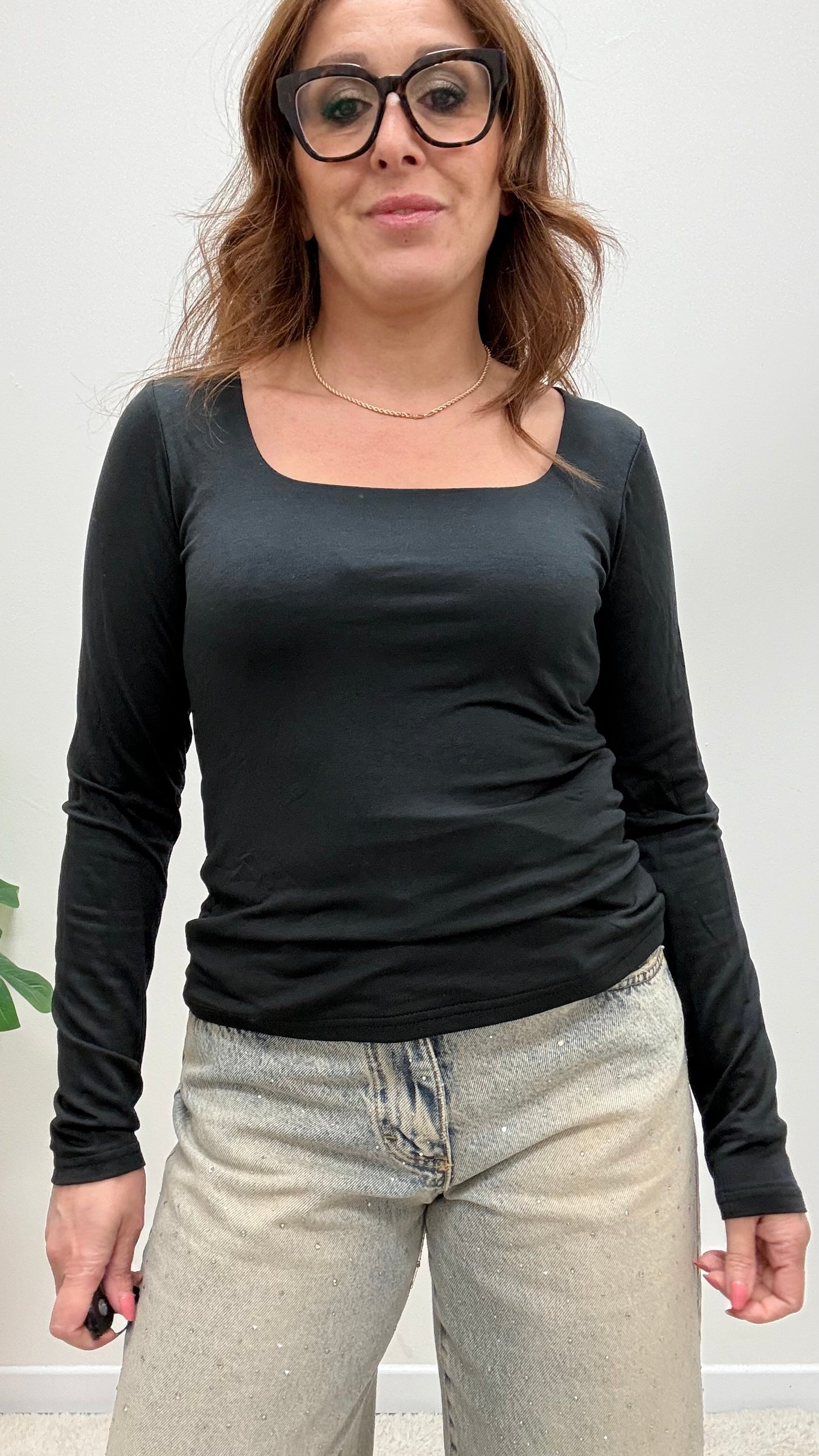 Maglia basica scollo quadrato Susy Mix Nera