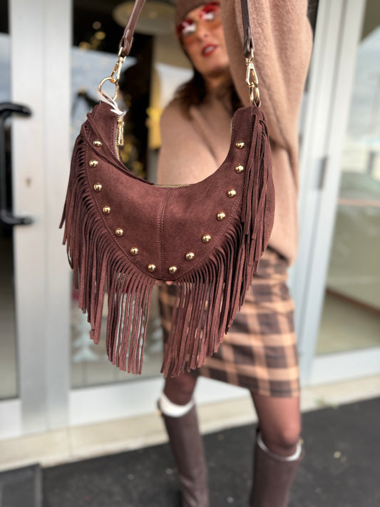 Borsa mezzaluna frange moro