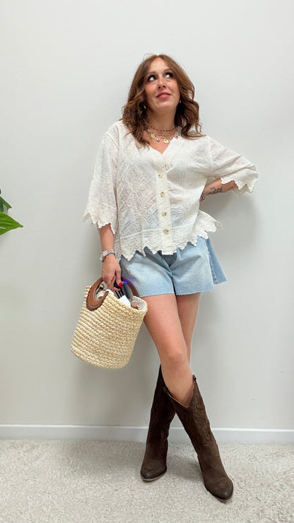 Shorts farfalla lavaggio chiaro HaveOne