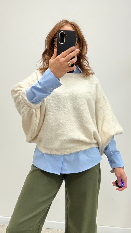 Maglia a pipistrello in misto lana burro Susy Mix