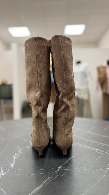 Stivali alti con tacco kitten tortora Memoire