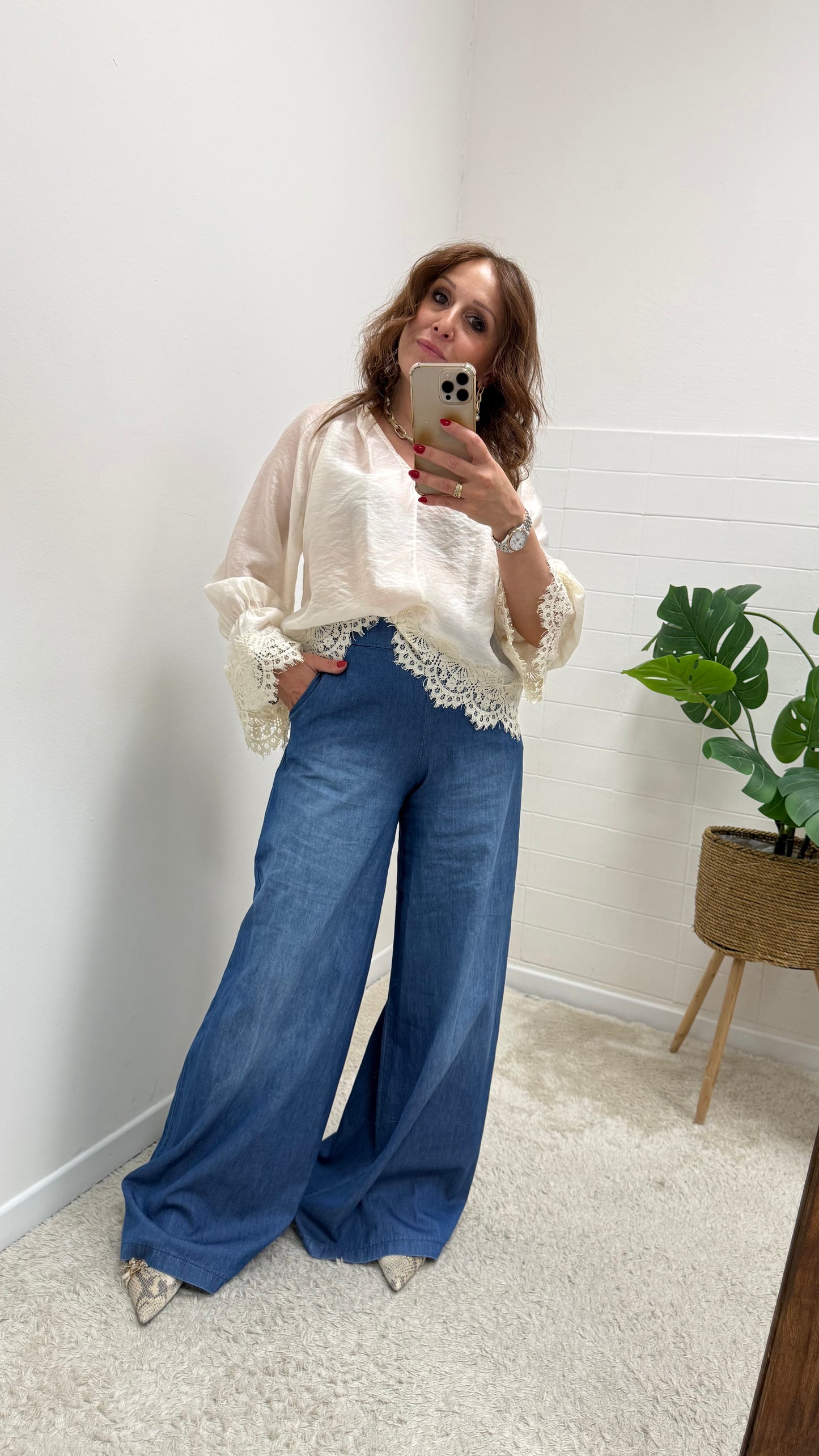 Pantalone Palazzo in Chambray Susy Mix