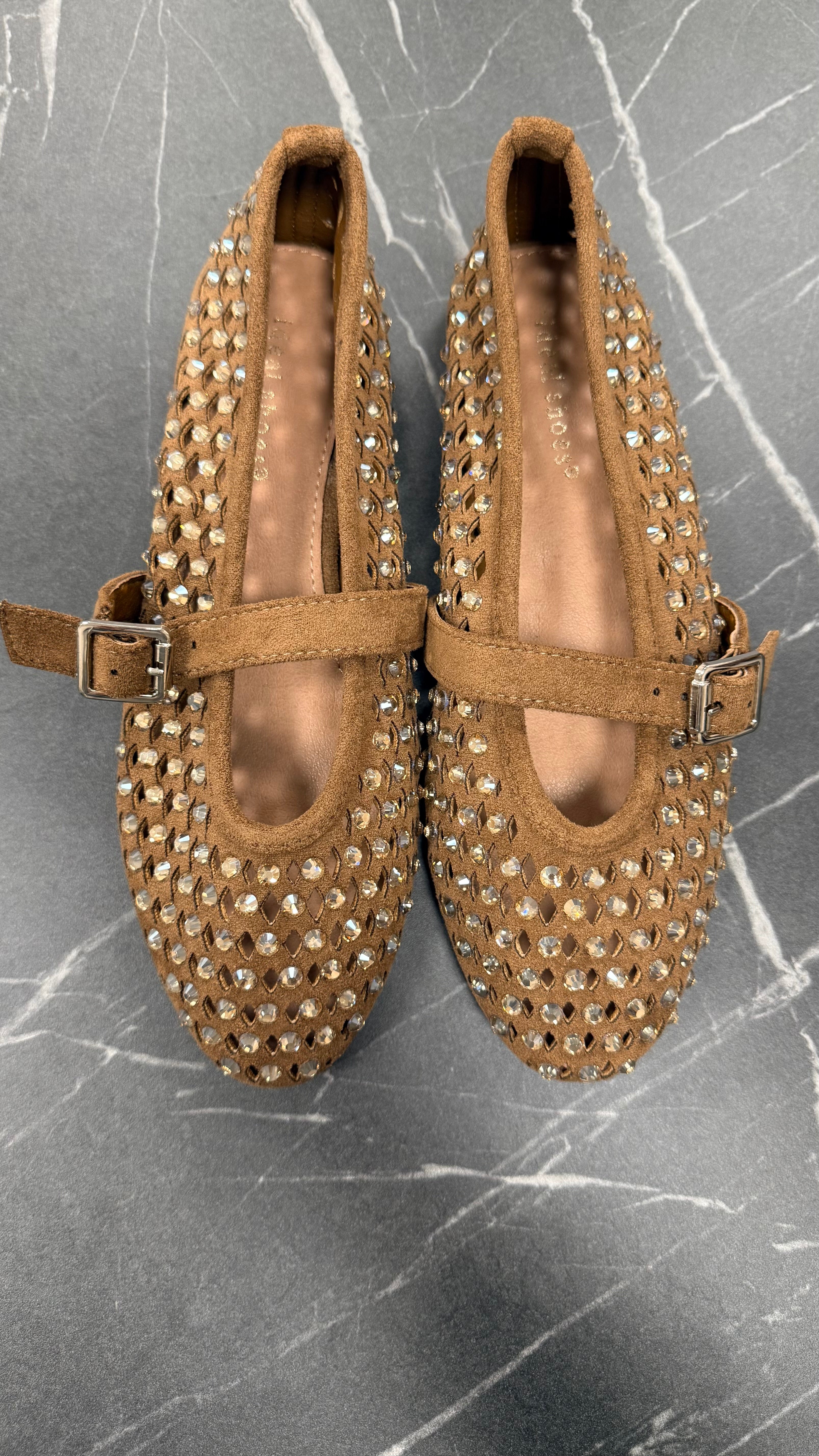 Ballerine tabacco con strass oro Memoire