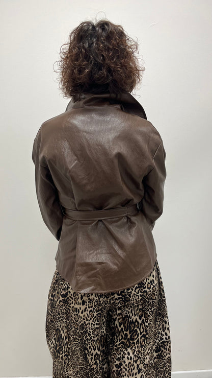 Giacca Camicia Ecopelle Extasy Marrone
