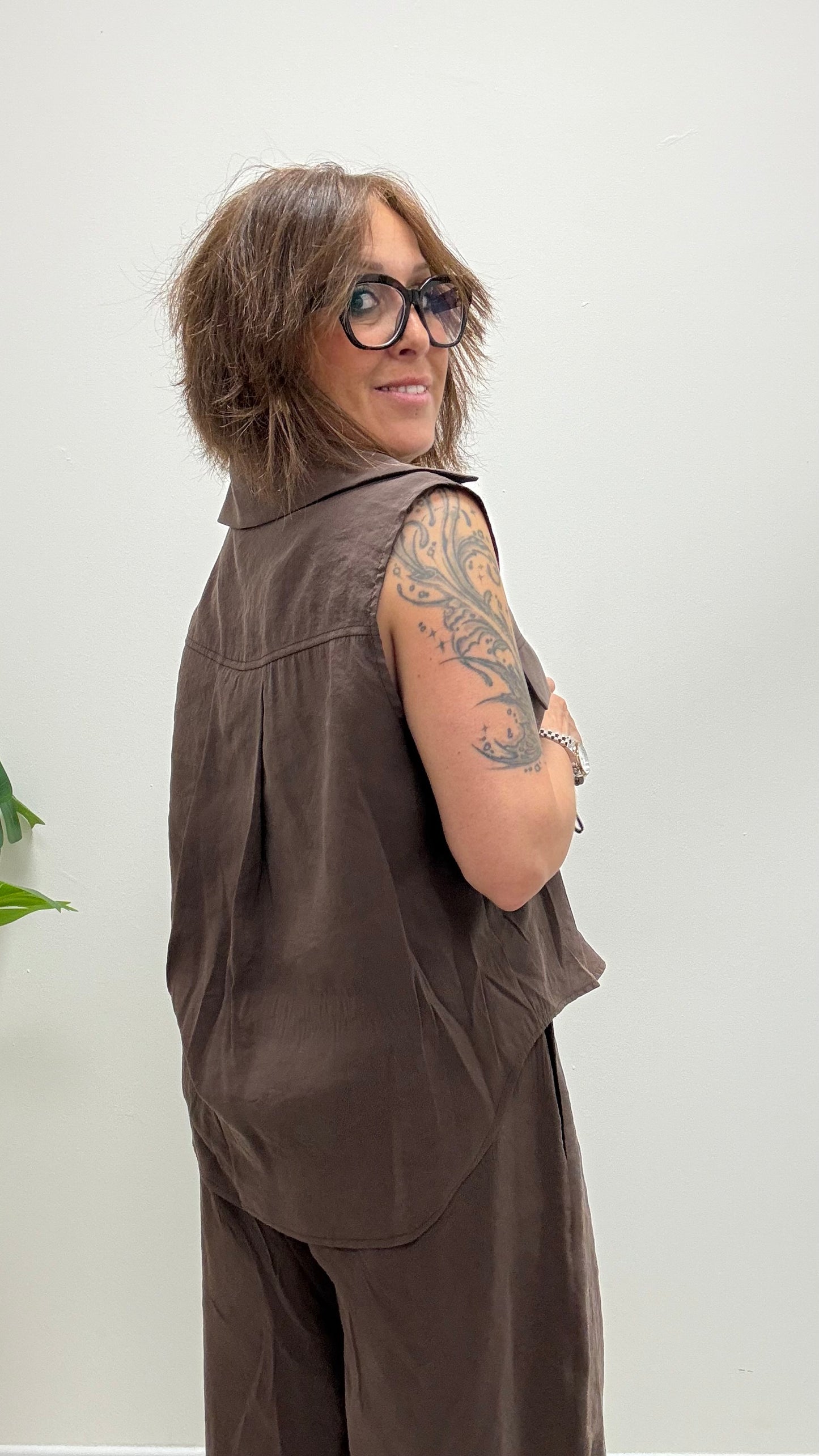 Camicia smanicata cupro moro Extasy