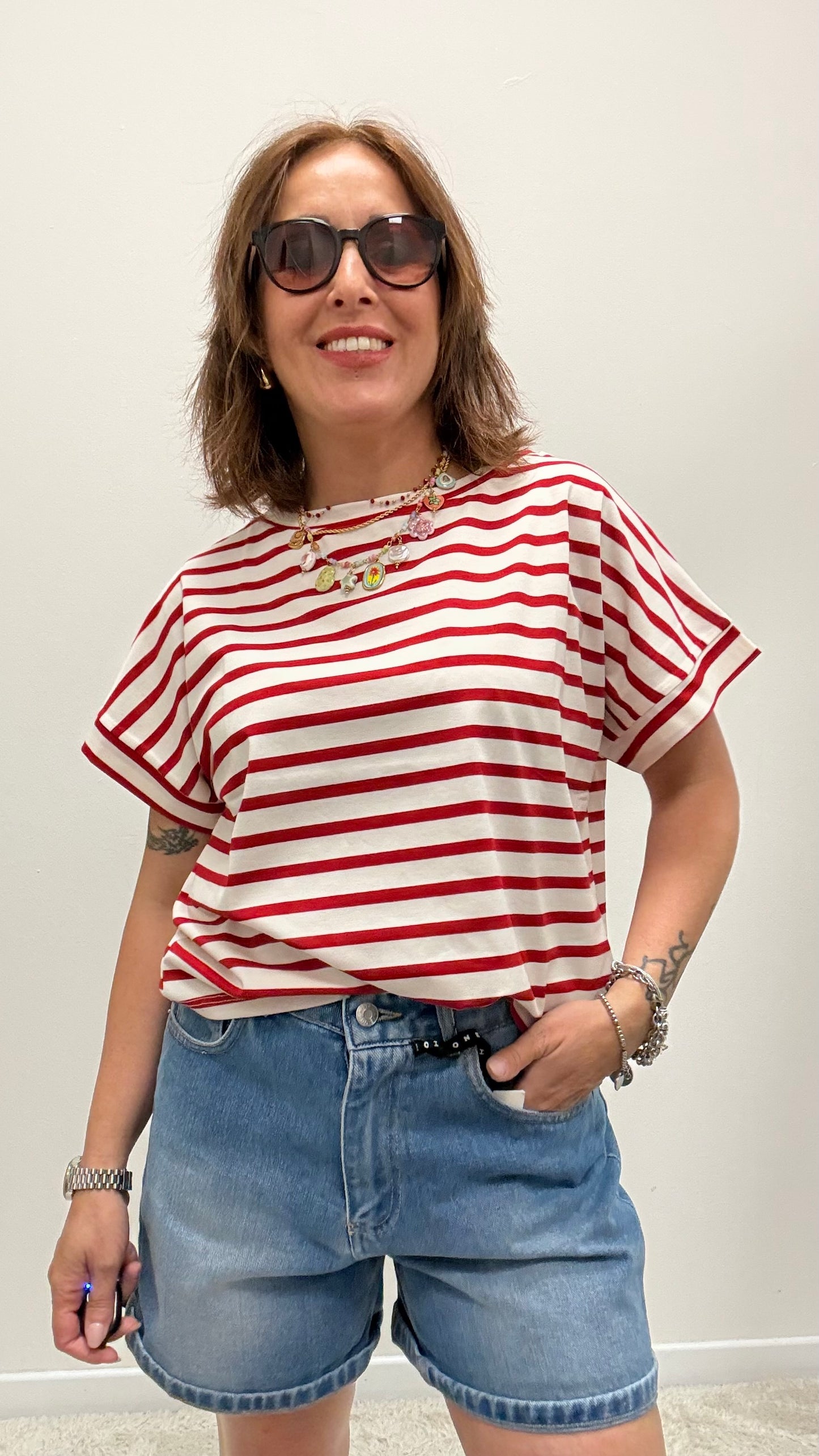 T-shirt scatolina righe Susy Mix rosso