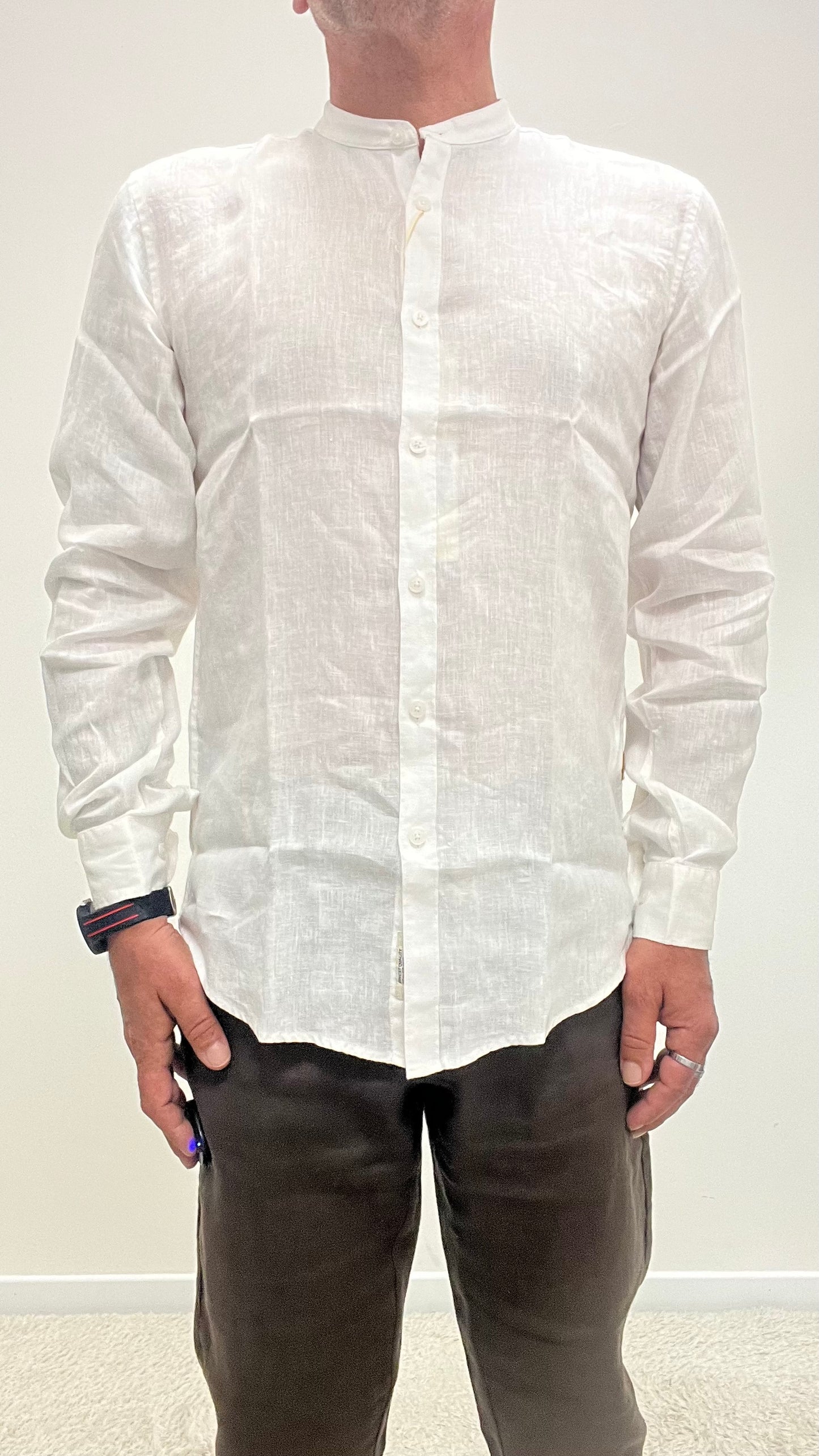 Camicia in Lino Bianca Collo Coreana Gianni Lupo
