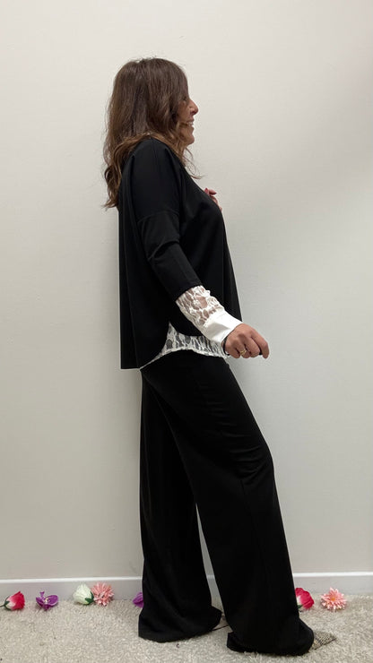 Completo blusa + pantaloni Extasy nero