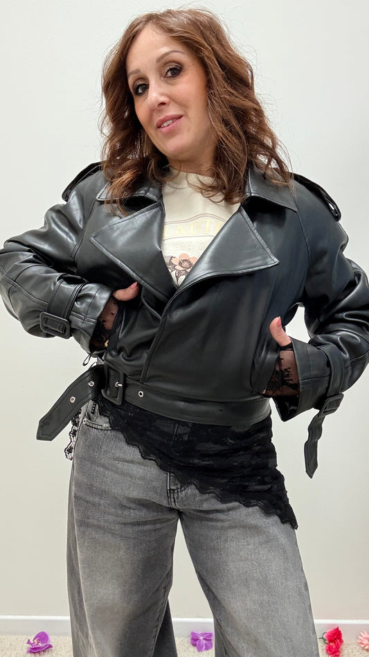 Bomber ecopelle con Martingala e cintura Memoire