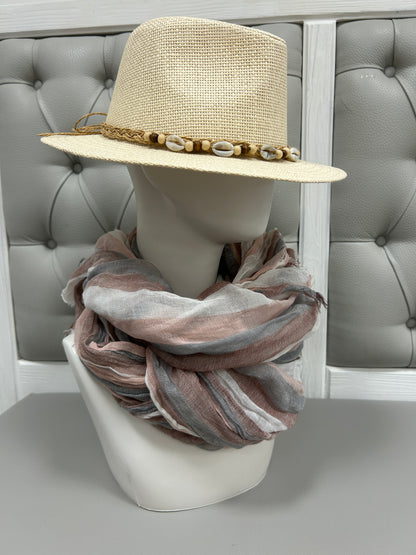 Sciarpa in cotone fantasia righe Bianco Rosso e grigio