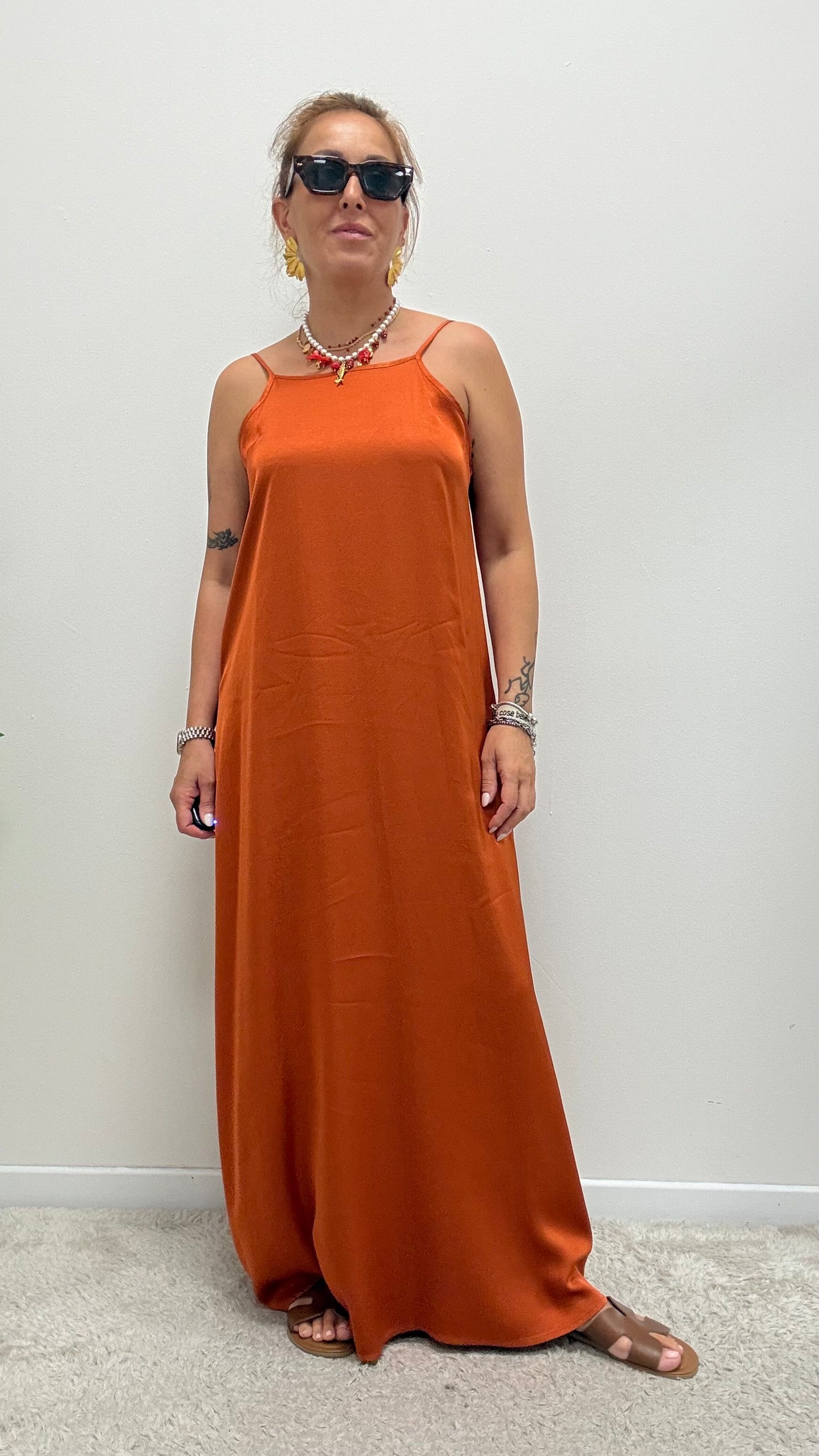 Abito raso scollo dietro papaya Haveone