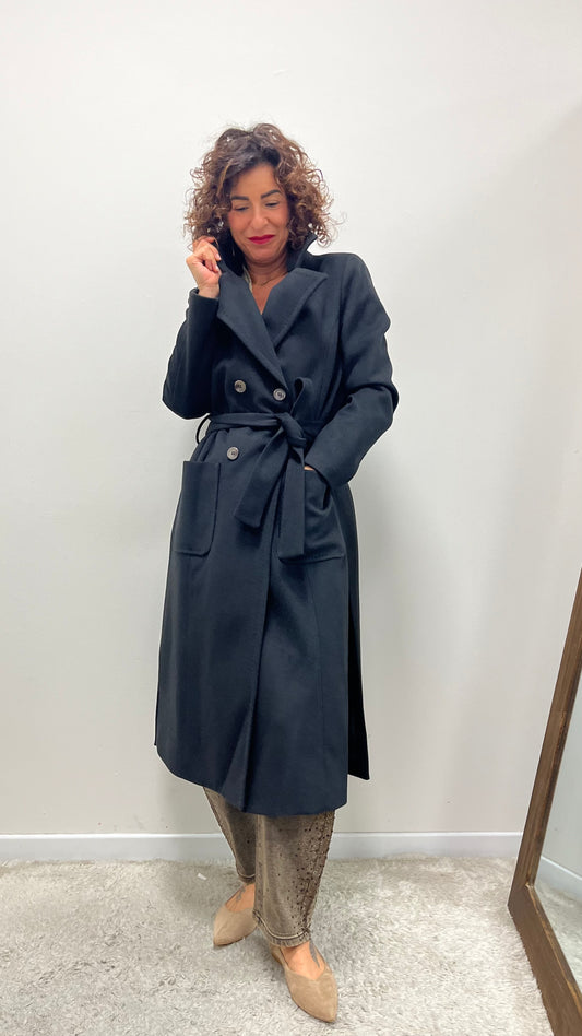 Cappotto Vestaglia con Spacco Laterale Extasy Nero