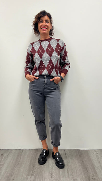 Maglia Paricollo Rombi Bordeaux Grigio Extin