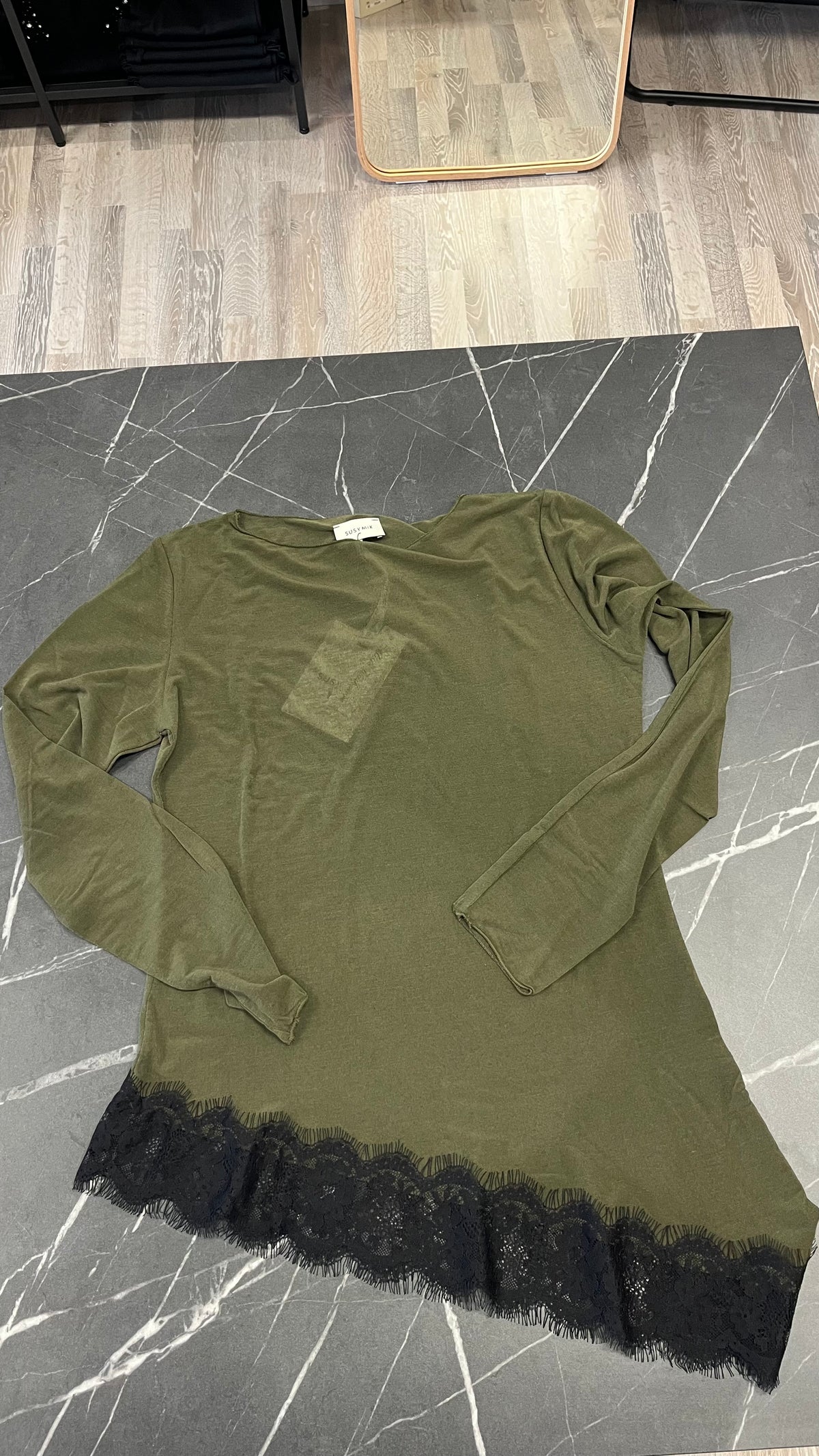Cashmirina Susy Mix con Pizzo Verde Militare Art.12532