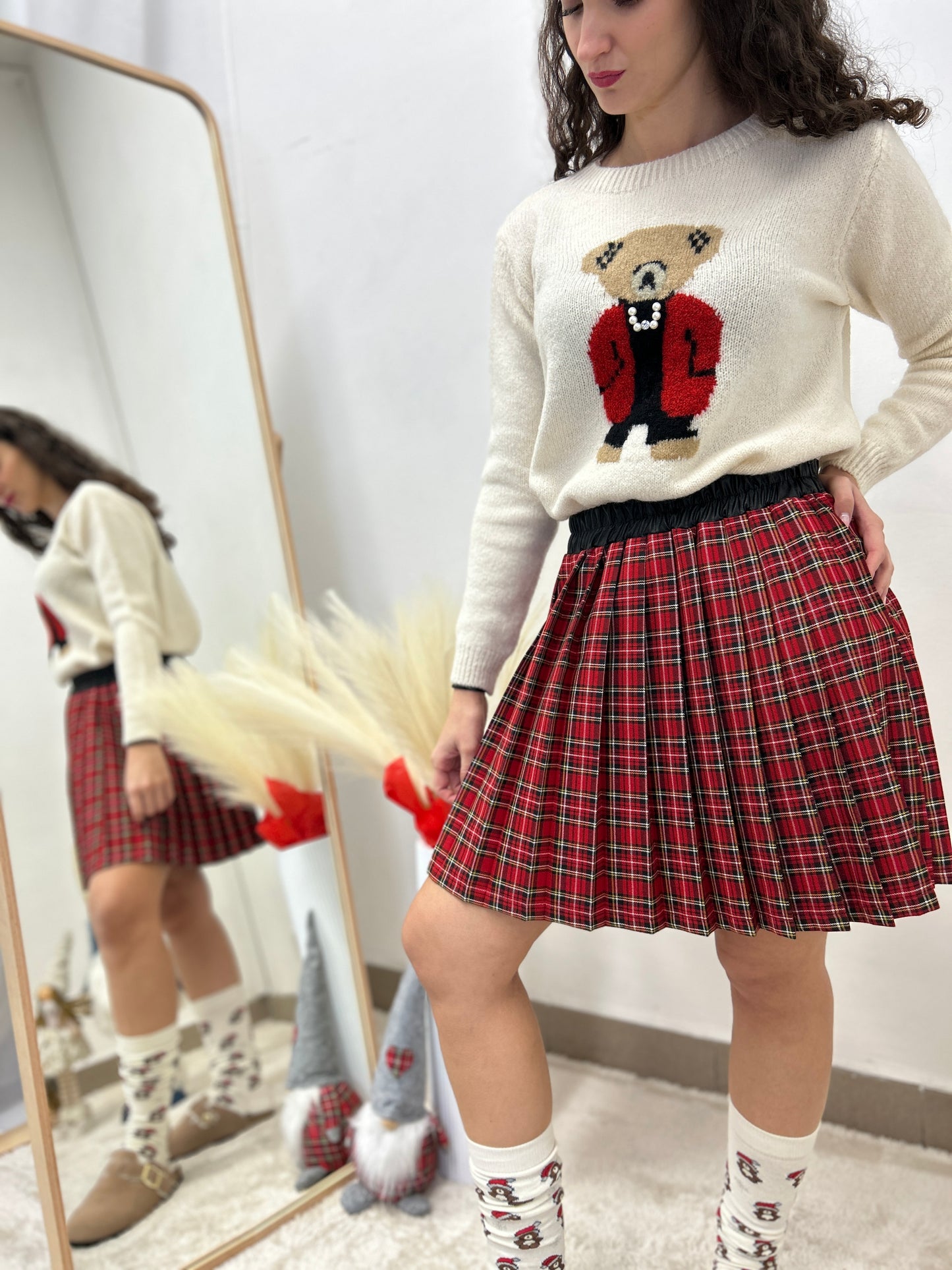 Susy Mix Red Check Pleated Skirt