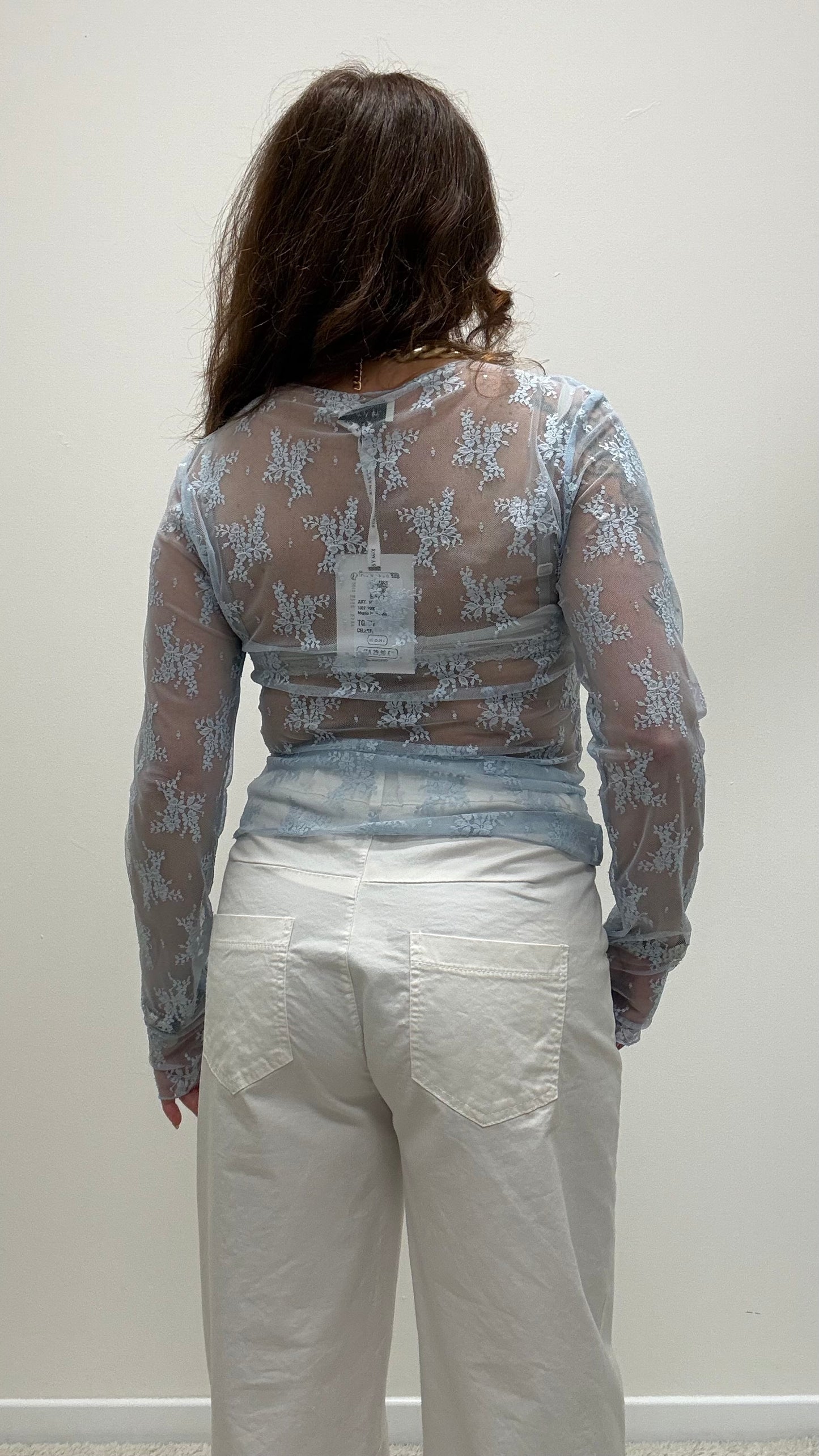 Maglia pizzo con guantino Susy Mix azzurra