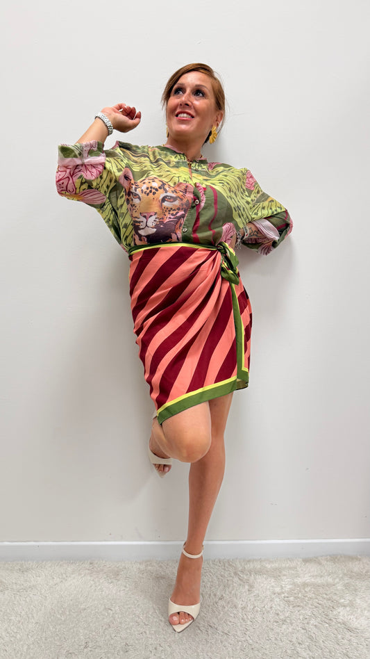Gonna Pareo Corta jungle righe rosa e fucsia HaveOne Art.GVS-Q271