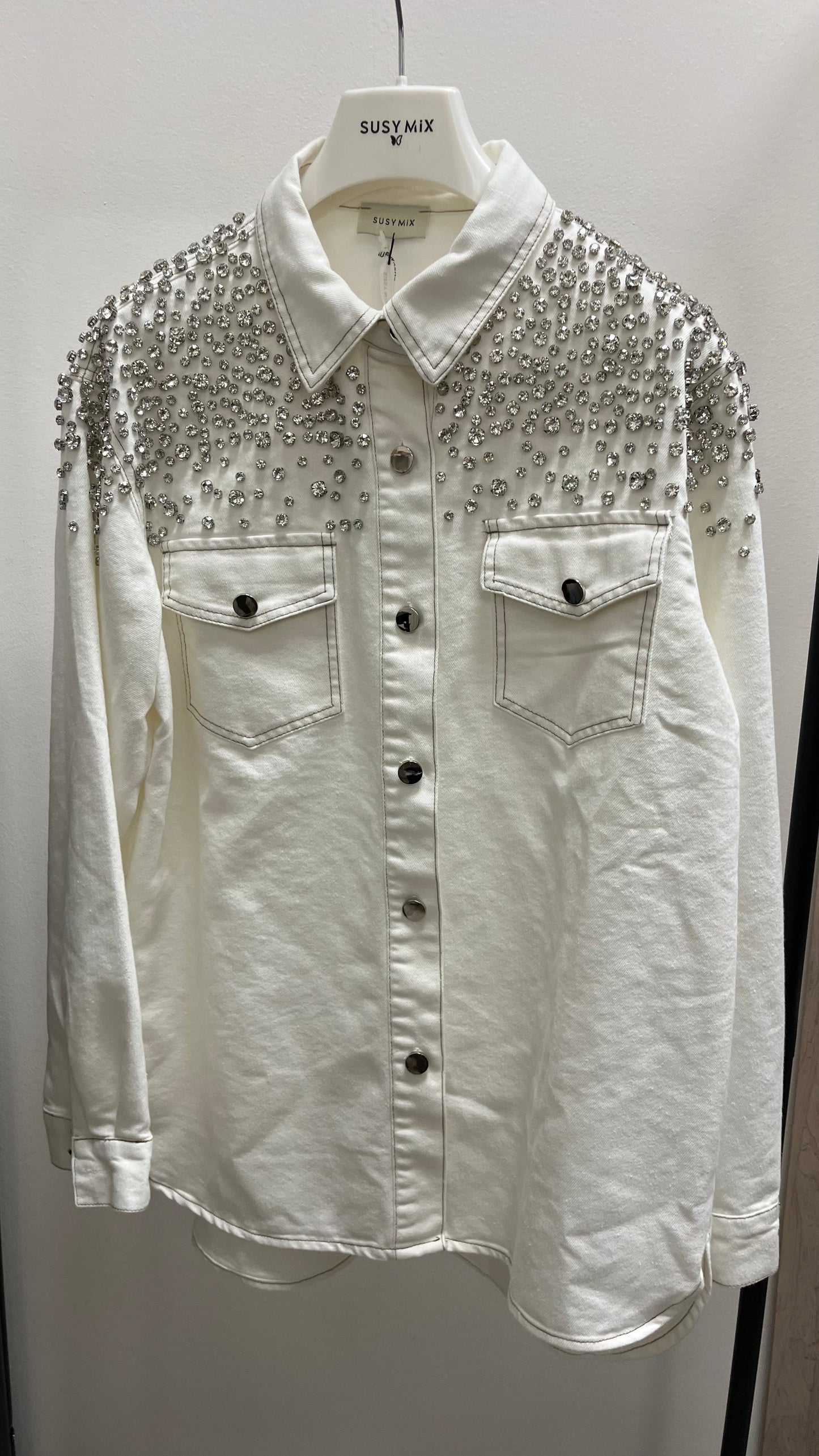 Camicia over con strass Bianca Susy Mix