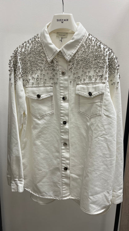 Camicia over con strass Bianca Susy Mix
