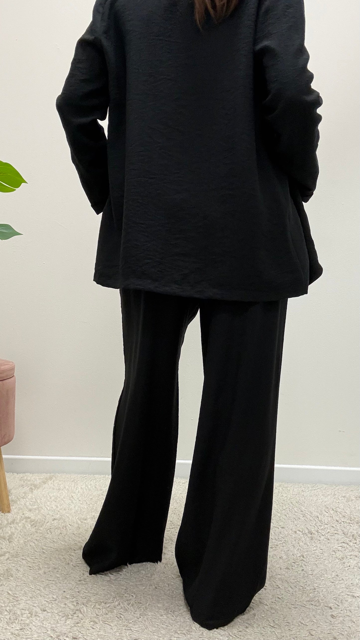 Pantaloni viscosa stropicciata nero Extasy