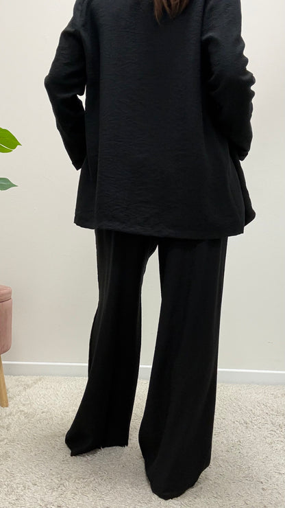 Pantaloni viscosa stropicciata nero Extasy