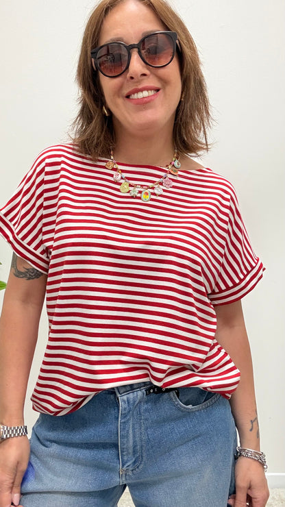 T-shirt kimono righe Susy Mix rosso