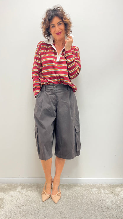 Polo donna a righe in cotone bordeaux My-d