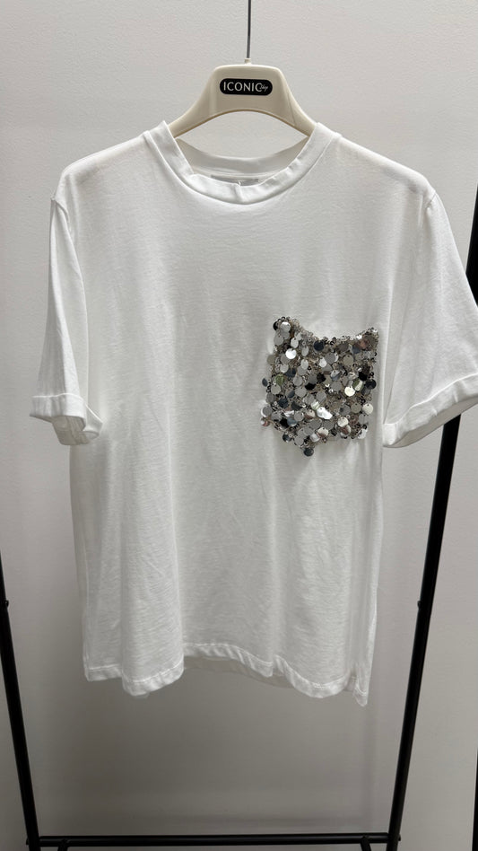 T-shirt tasca paillettes Motel
