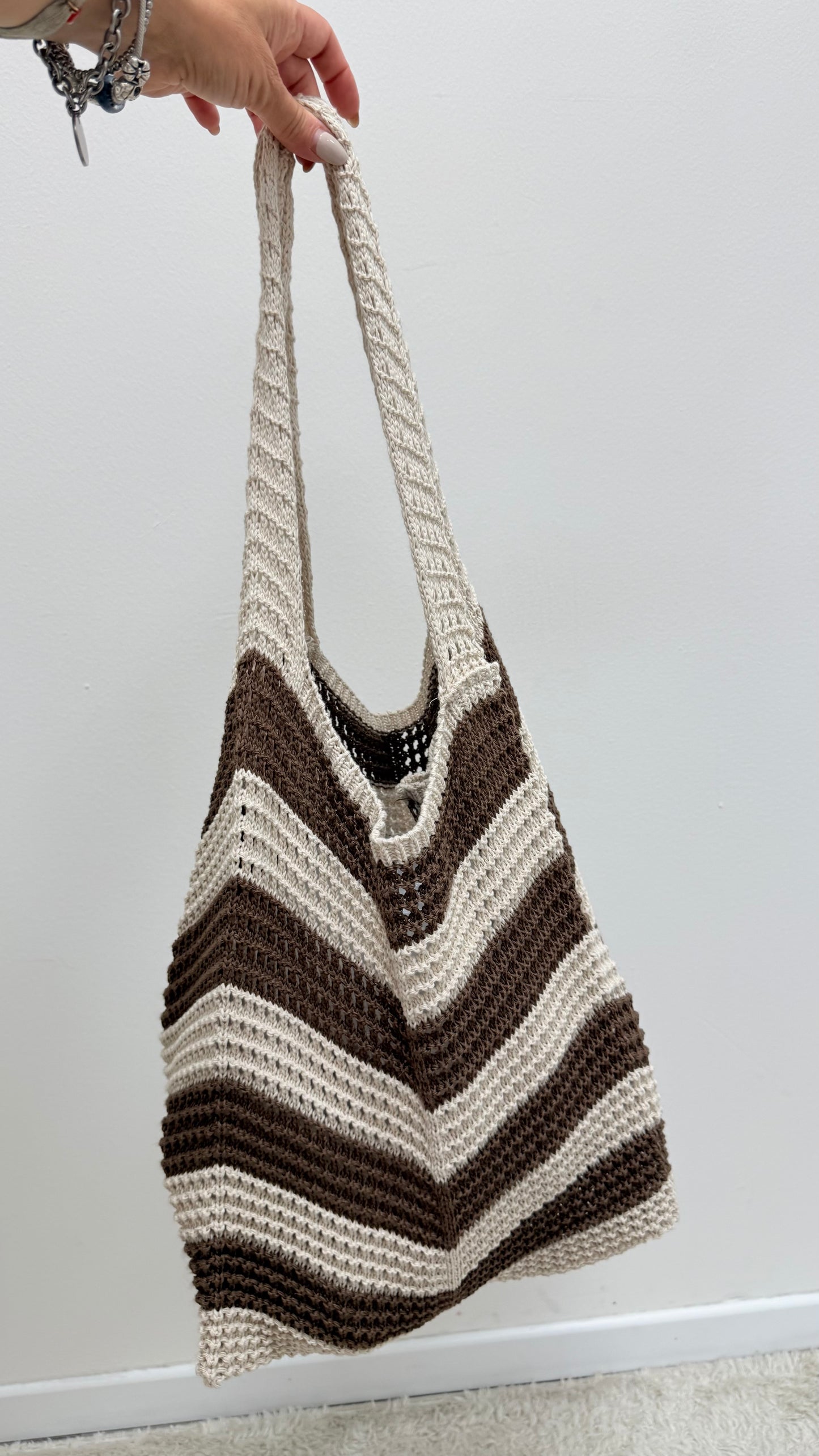 Borsa tricot riga moro e tortora Memoire