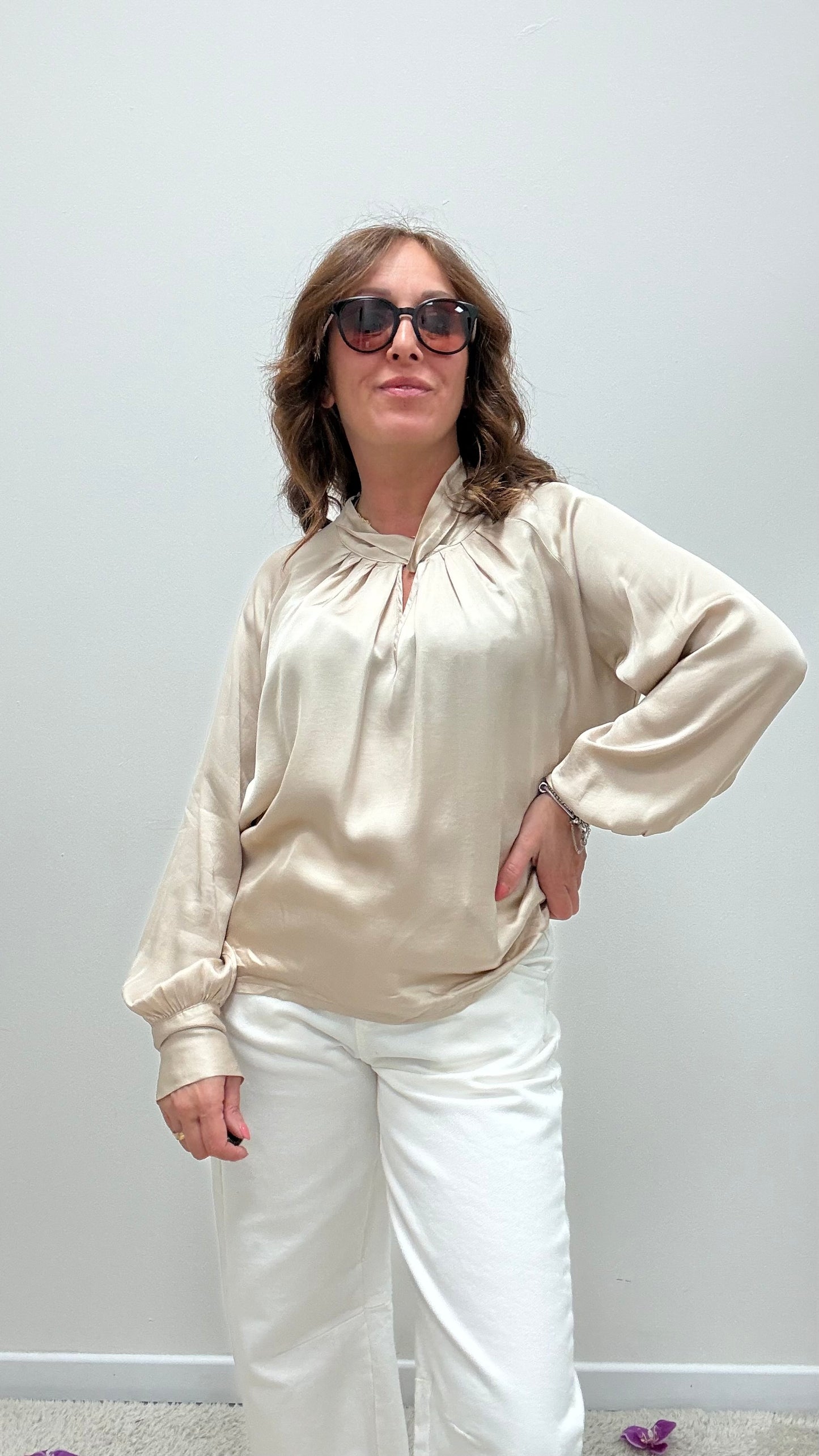 Blusa raso viscosa 100% nodo Haveone beige